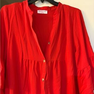 Bright Red Button-Down Midi Dress
